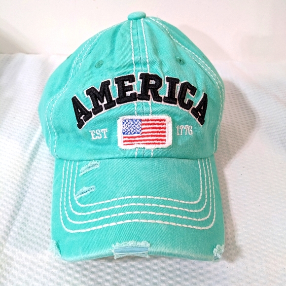 🧢 NEW Aqua America Flag Hat Adjustable Labor Day - Picture 1 of 6